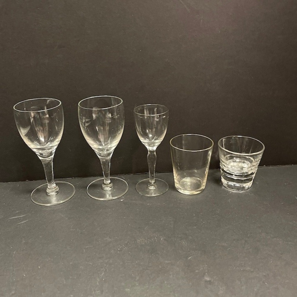 Vintage Etched Crystal Stemware & Shot Glass Lot Mixed 5 Piece Barware Set